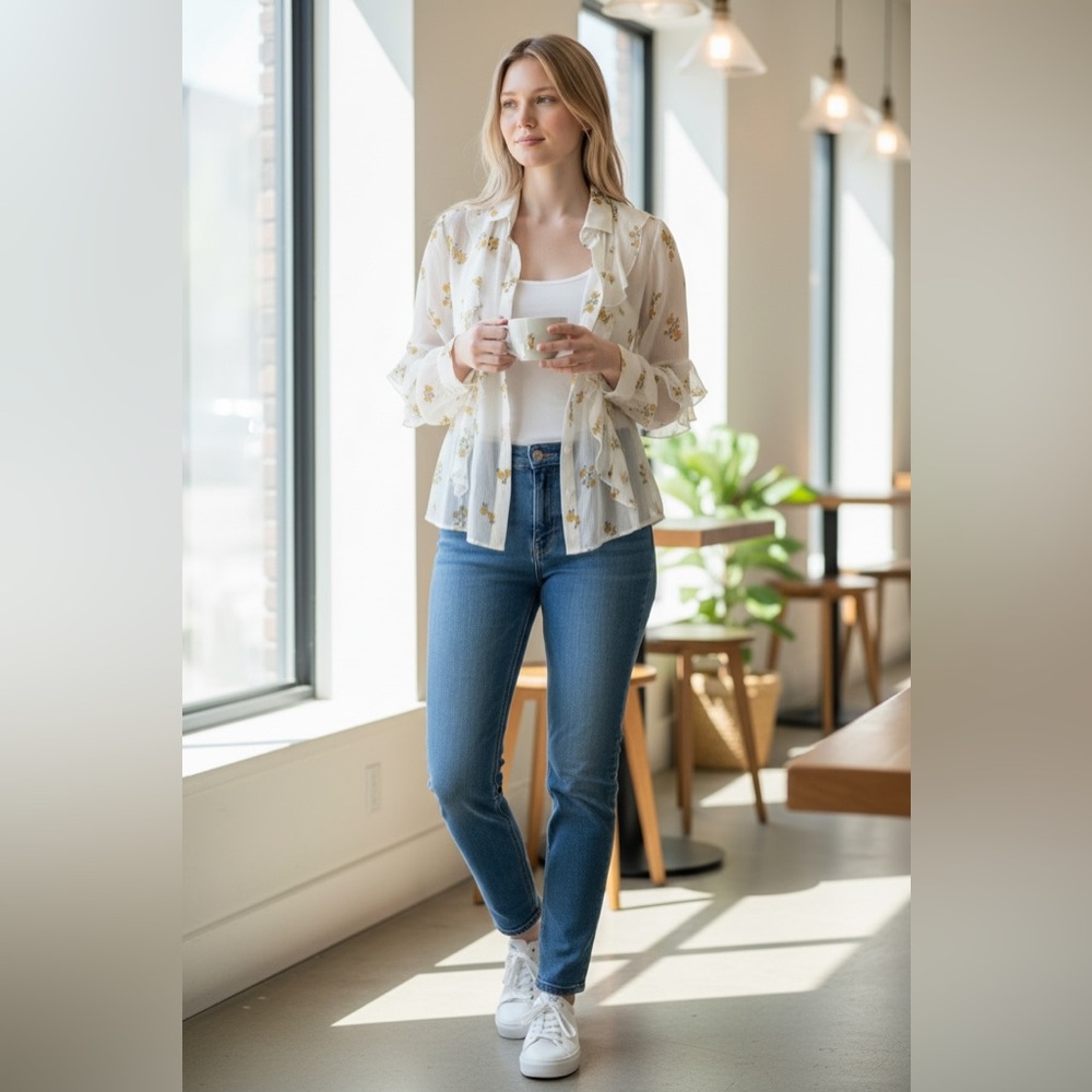 The Kooples Cream and Yellow Floral Blouse